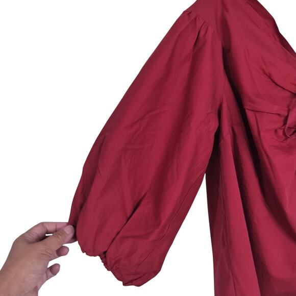 4081)Eloquii Studio Red Off Shoulders 3/4 Puff Sleeve Tie Neck Blouse Size 16 - Picture 4 of 7